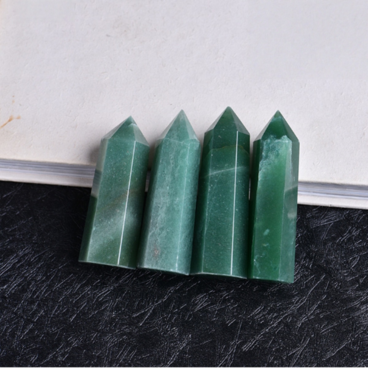 Green Aventurine Single Pointed Hexagonal Prism Beads Ornament Handmade Craved Gemstone
