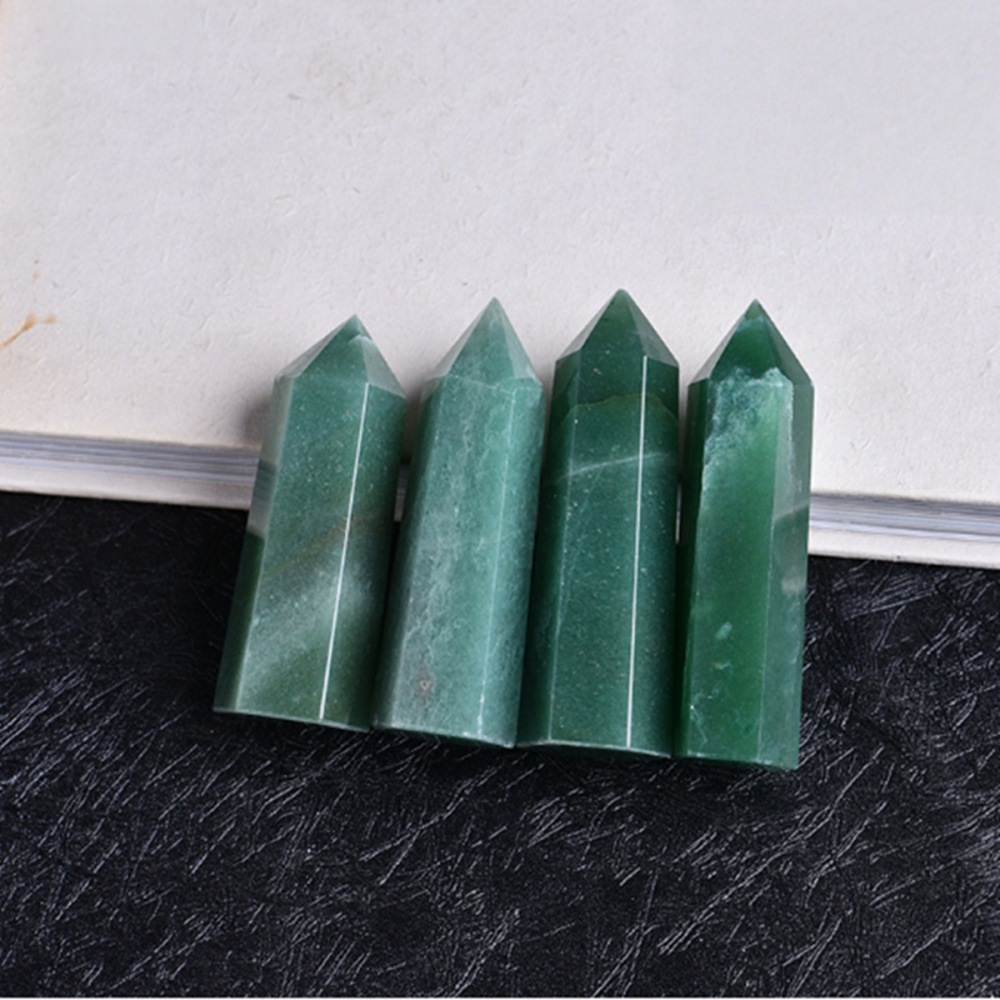 Green Aventurine Single Pointed Hexagonal Prism Beads Ornament Handmade Craved Gemstone