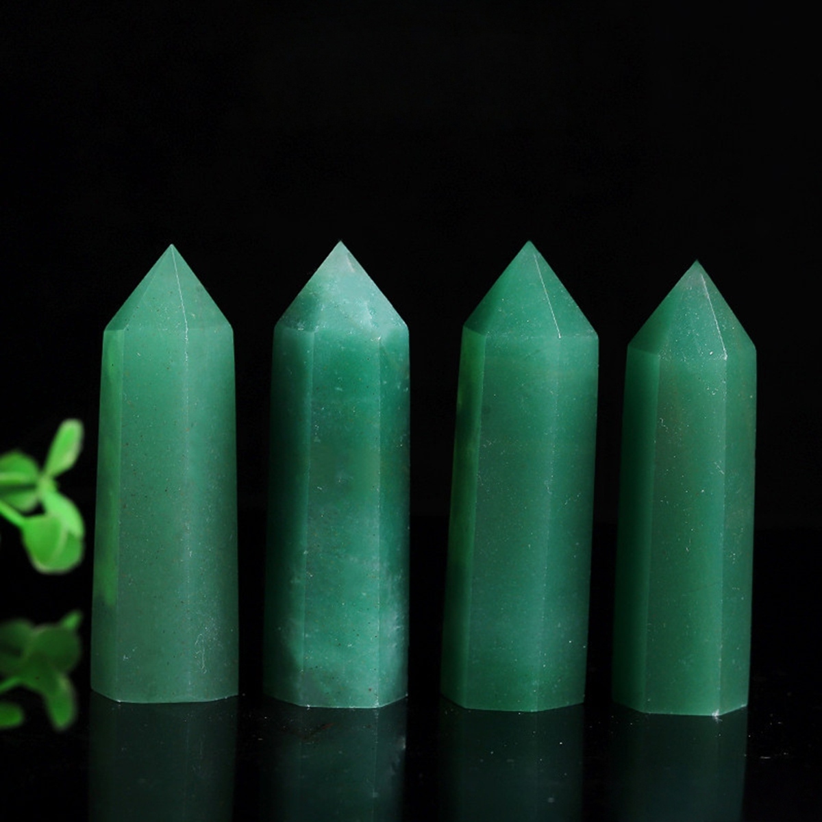 Green Aventurine Single Pointed Hexagonal Prism Beads Ornament Handmade Craved Gemstone
