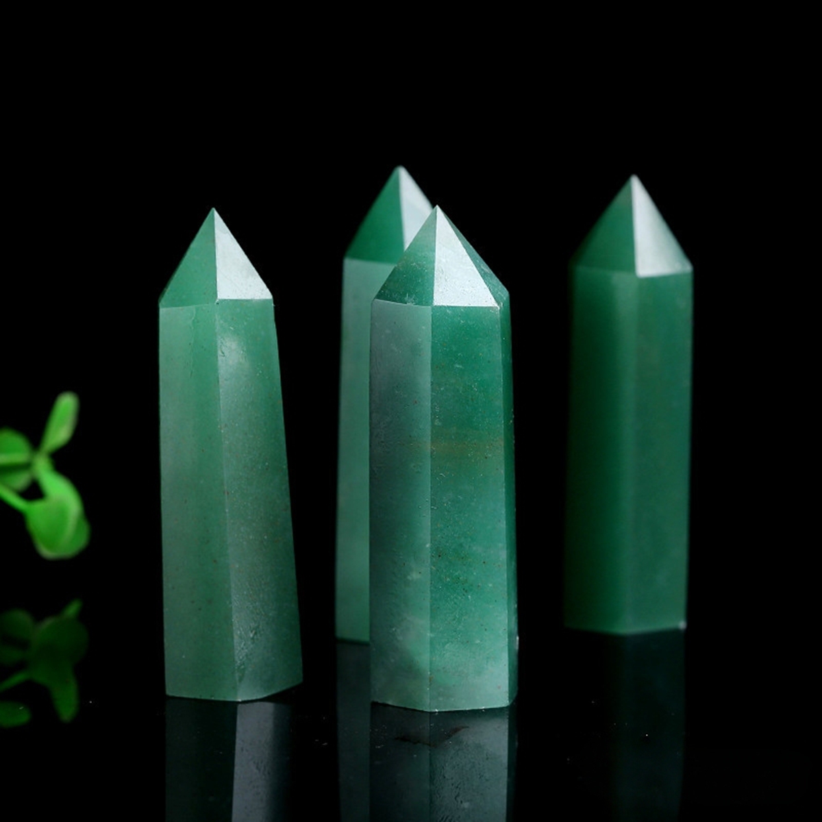 Green Aventurine Single Pointed Hexagonal Prism Beads Ornament Handmade Craved Gemstone