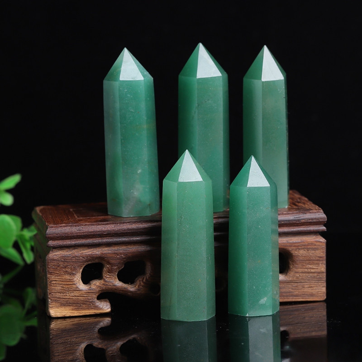 Green Aventurine Single Pointed Hexagonal Prism Beads Ornament Handmade Craved Gemstone