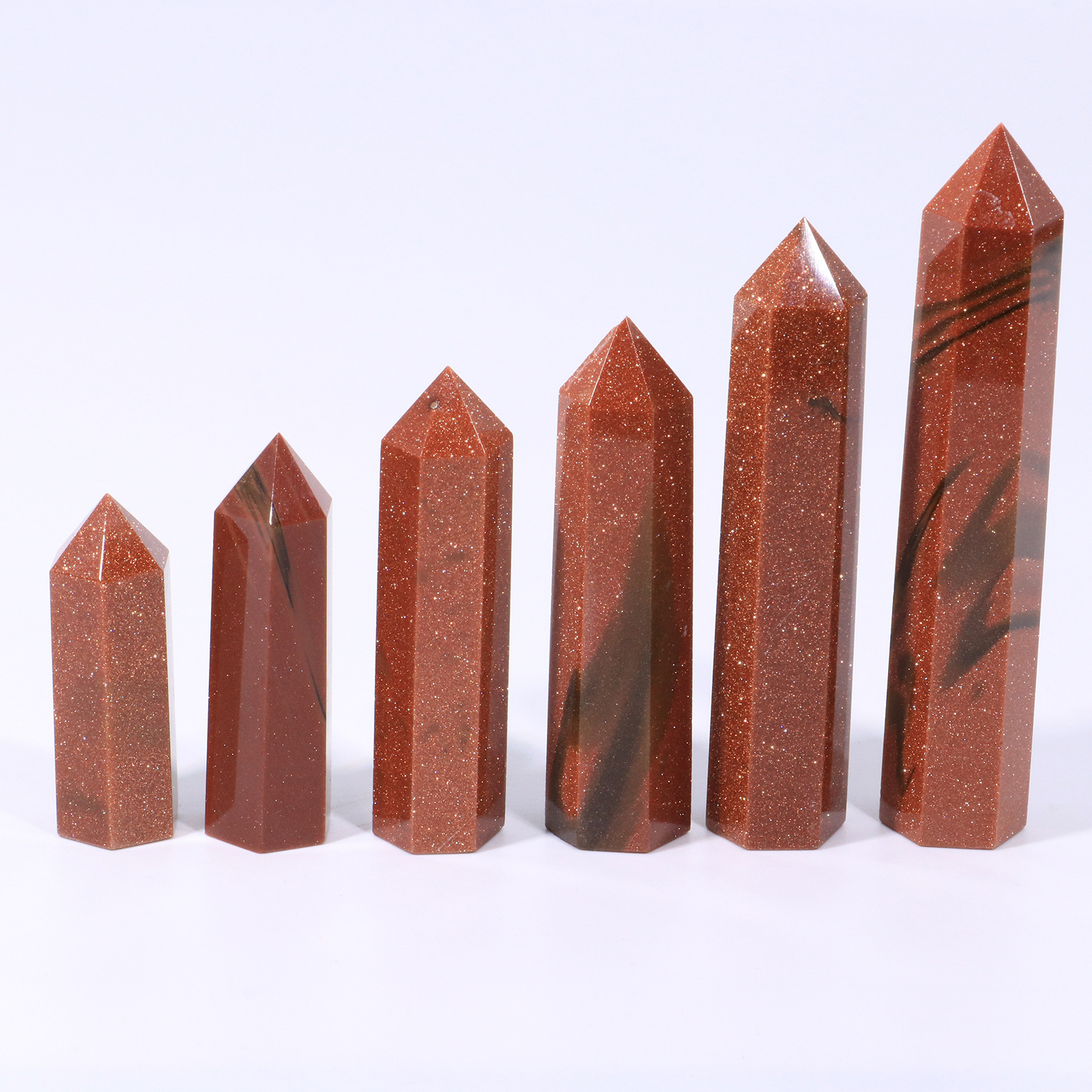 Red Goldstone Single Pointed Hexagonal Prism Beads Ornament Handmade Craved Gemstone