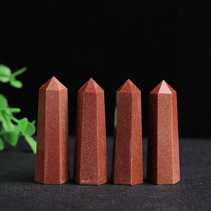 Red Goldstone Single Pointed Hexagonal Prism Beads Ornament Handmade Craved Gemstone