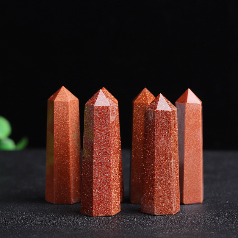 Red Goldstone Single Pointed Hexagonal Prism Beads Ornament Handmade Craved Gemstone