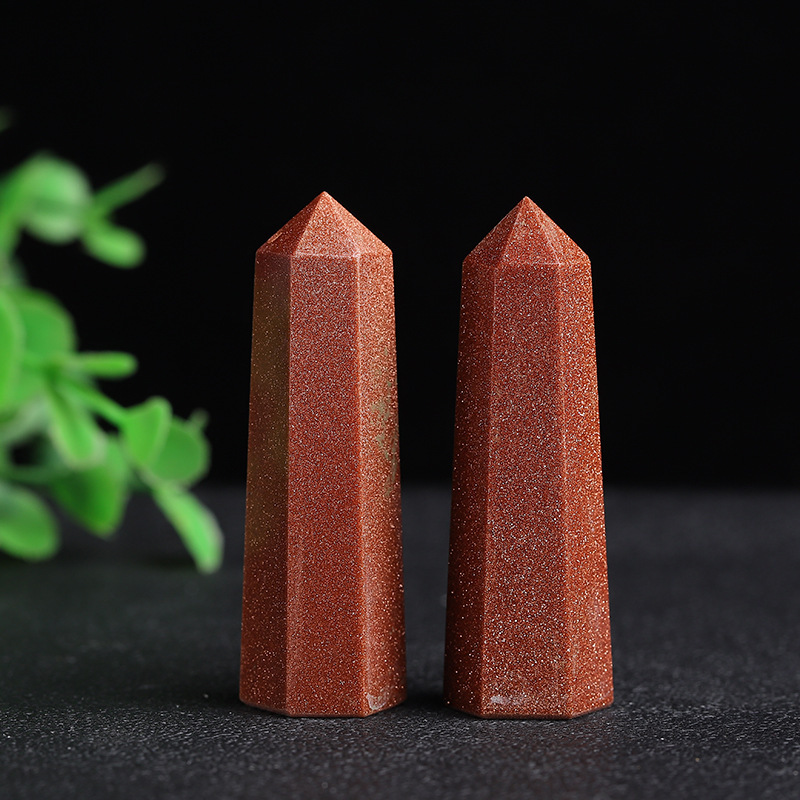 Red Goldstone Single Pointed Hexagonal Prism Beads Ornament Handmade Craved Gemstone