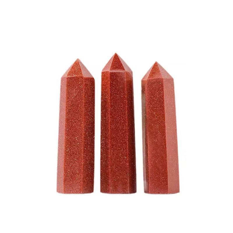 Red Goldstone Single Pointed Hexagonal Prism Beads Ornament Handmade Craved Gemstone