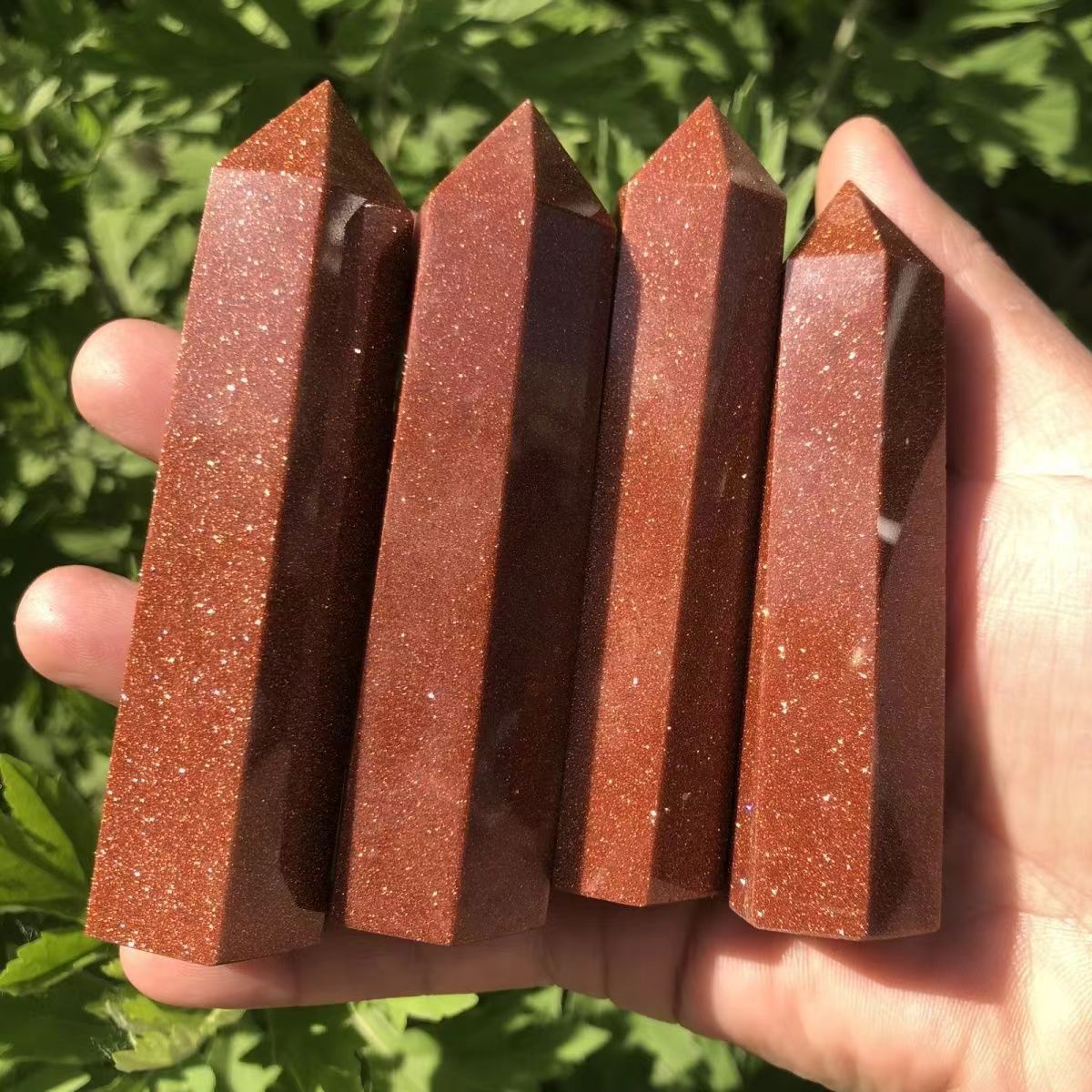 Red Goldstone Single Pointed Hexagonal Prism Beads Ornament Handmade Craved Gemstone