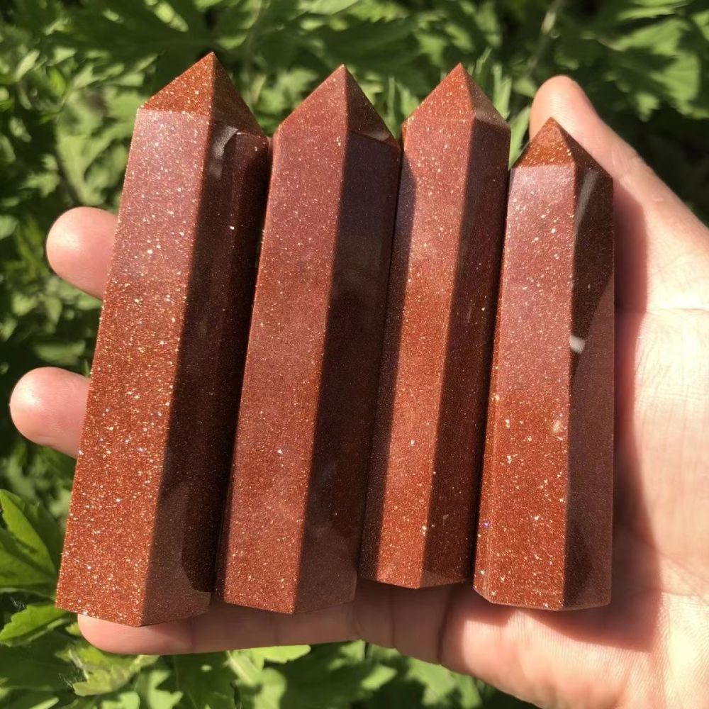 Red Goldstone Single Pointed Hexagonal Prism Beads Ornament Handmade Craved Gemstone