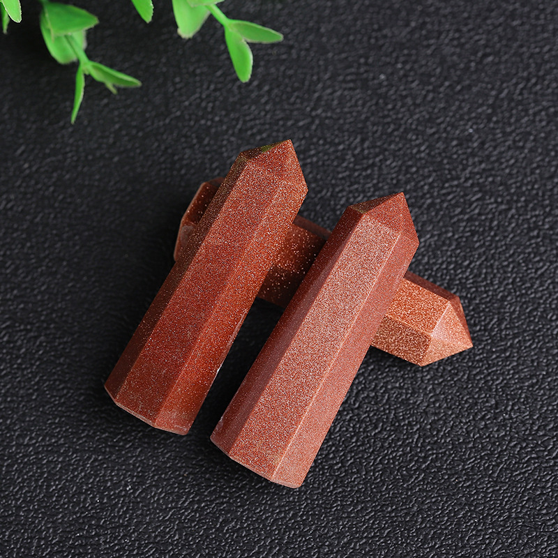 Red Goldstone Single Pointed Hexagonal Prism Beads Ornament Handmade Craved Gemstone