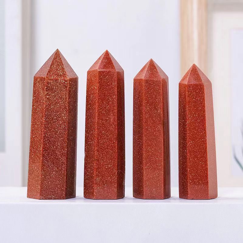 Red Goldstone Single Pointed Hexagonal Prism Beads Ornament Handmade Craved Gemstone