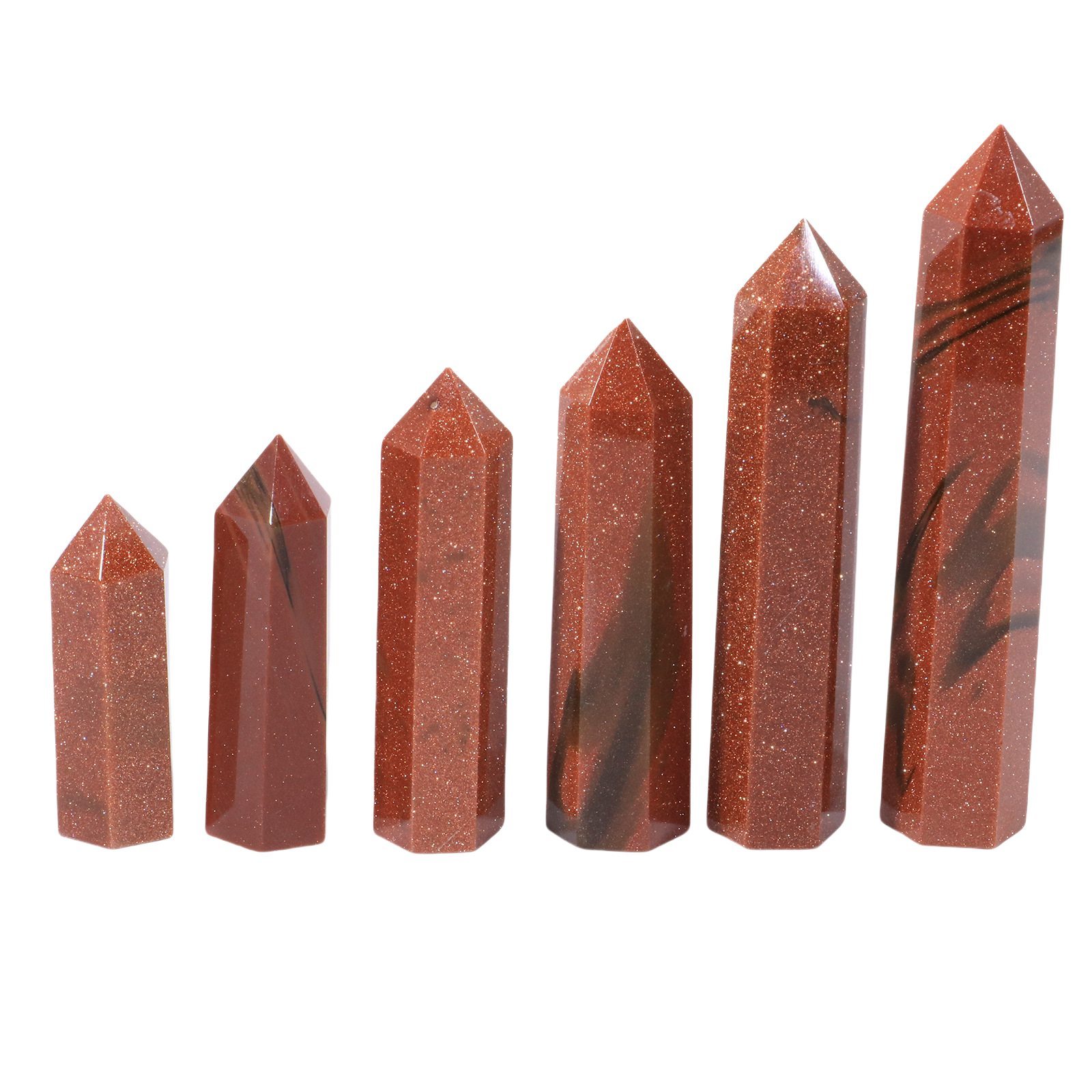 Red Goldstone Single Pointed Hexagonal Prism Beads Ornament Handmade Craved Gemstone