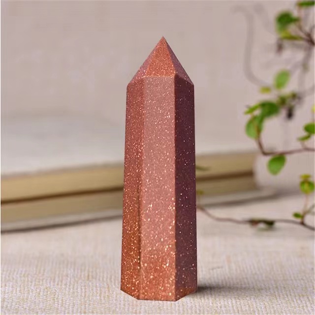 Red Goldstone Single Pointed Hexagonal Prism Beads Ornament Handmade Craved Gemstone