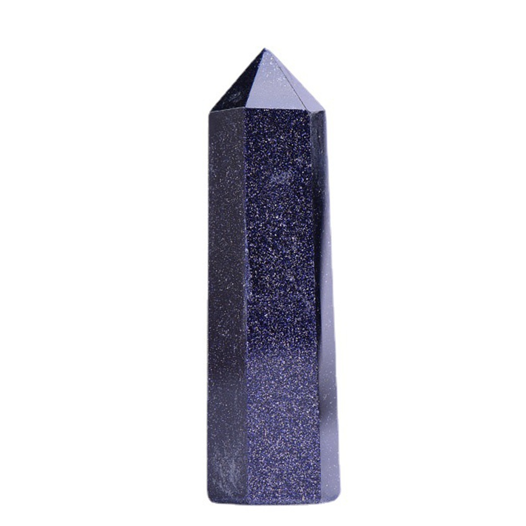 Blue Goldstone Single Pointed Hexagonal Prism Beads Ornament Handmade Craved Gemstone