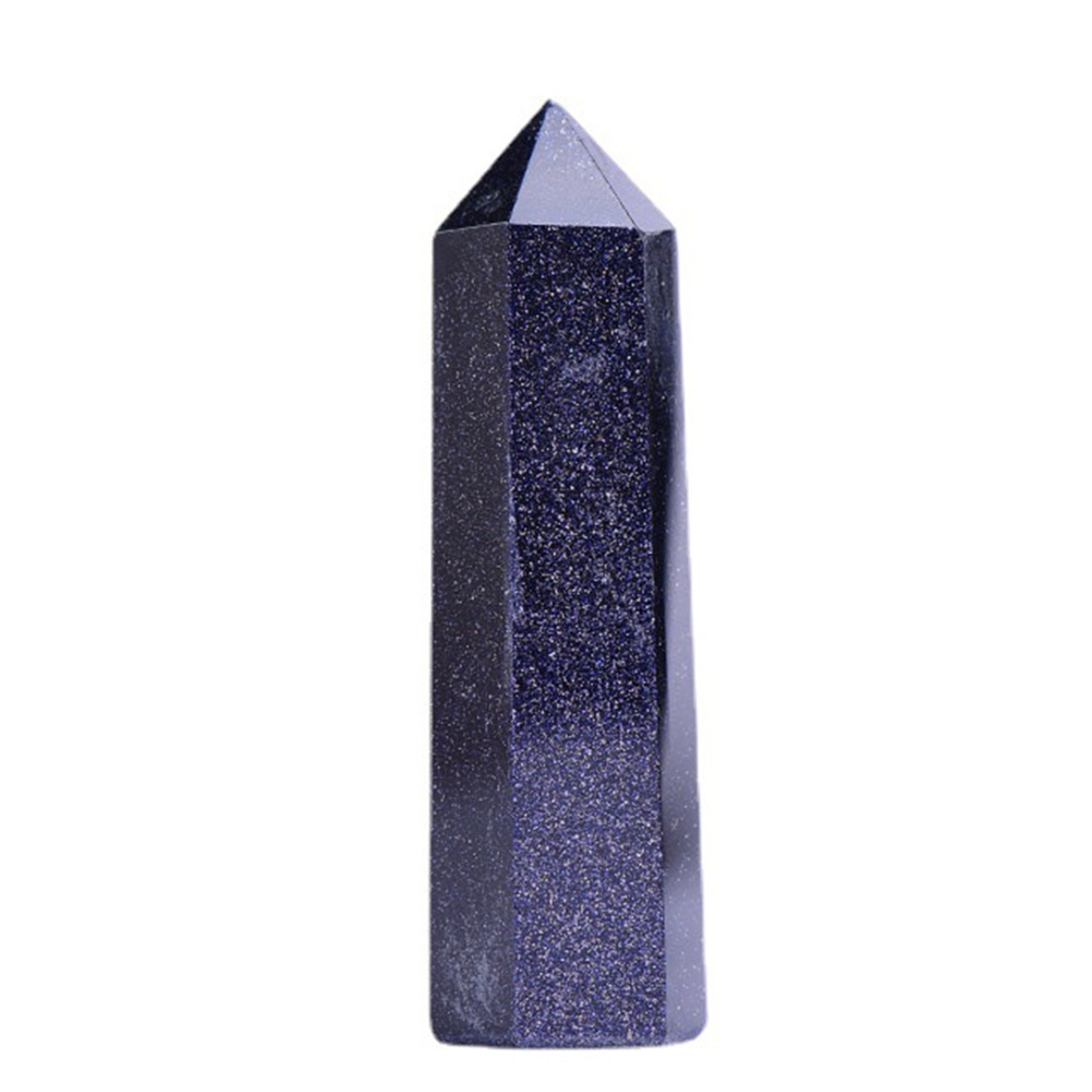 Blue Goldstone Single Pointed Hexagonal Prism Beads Ornament Handmade Craved Gemstone