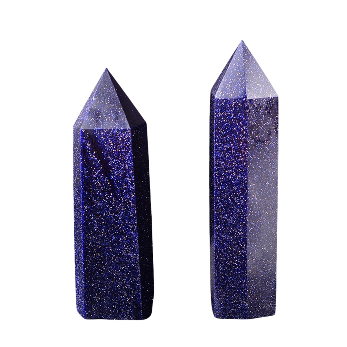 Blue Goldstone Single Pointed Hexagonal Prism Beads Ornament Handmade Craved Gemstone