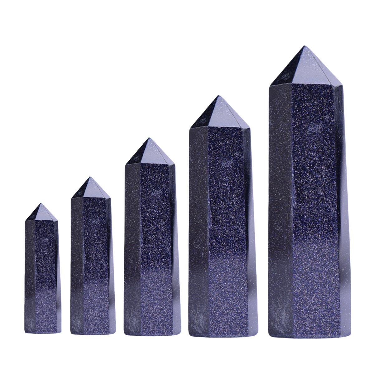 Blue Goldstone Single Pointed Hexagonal Prism Beads Ornament Handmade Craved Gemstone