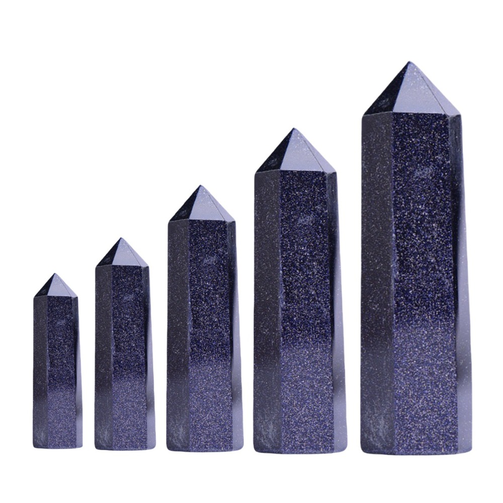 Blue Goldstone Single Pointed Hexagonal Prism Beads Ornament Handmade Craved Gemstone