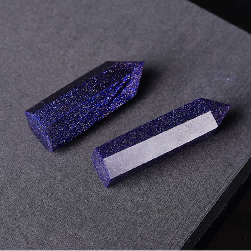 Blue Goldstone Single Pointed Hexagonal Prism Beads Ornament Handmade Craved Gemstone