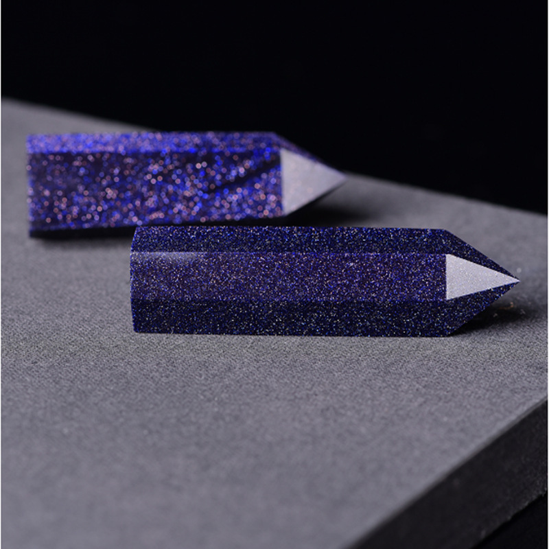 Blue Goldstone Single Pointed Hexagonal Prism Beads Ornament Handmade Craved Gemstone