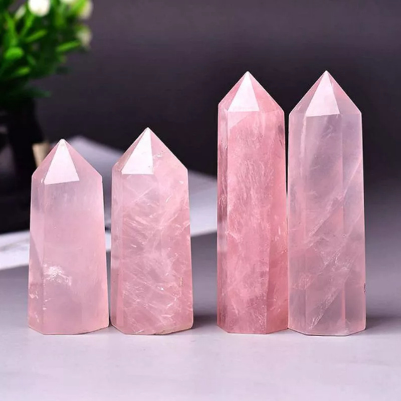 Rose Quartz Single Pointed Hexagonal Prism Beads Ornament Handmade Craved Gemstone