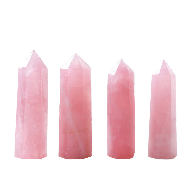 Rose Quartz Single Pointed Hexagonal Prism Beads Ornament Handmade Craved Gemstone