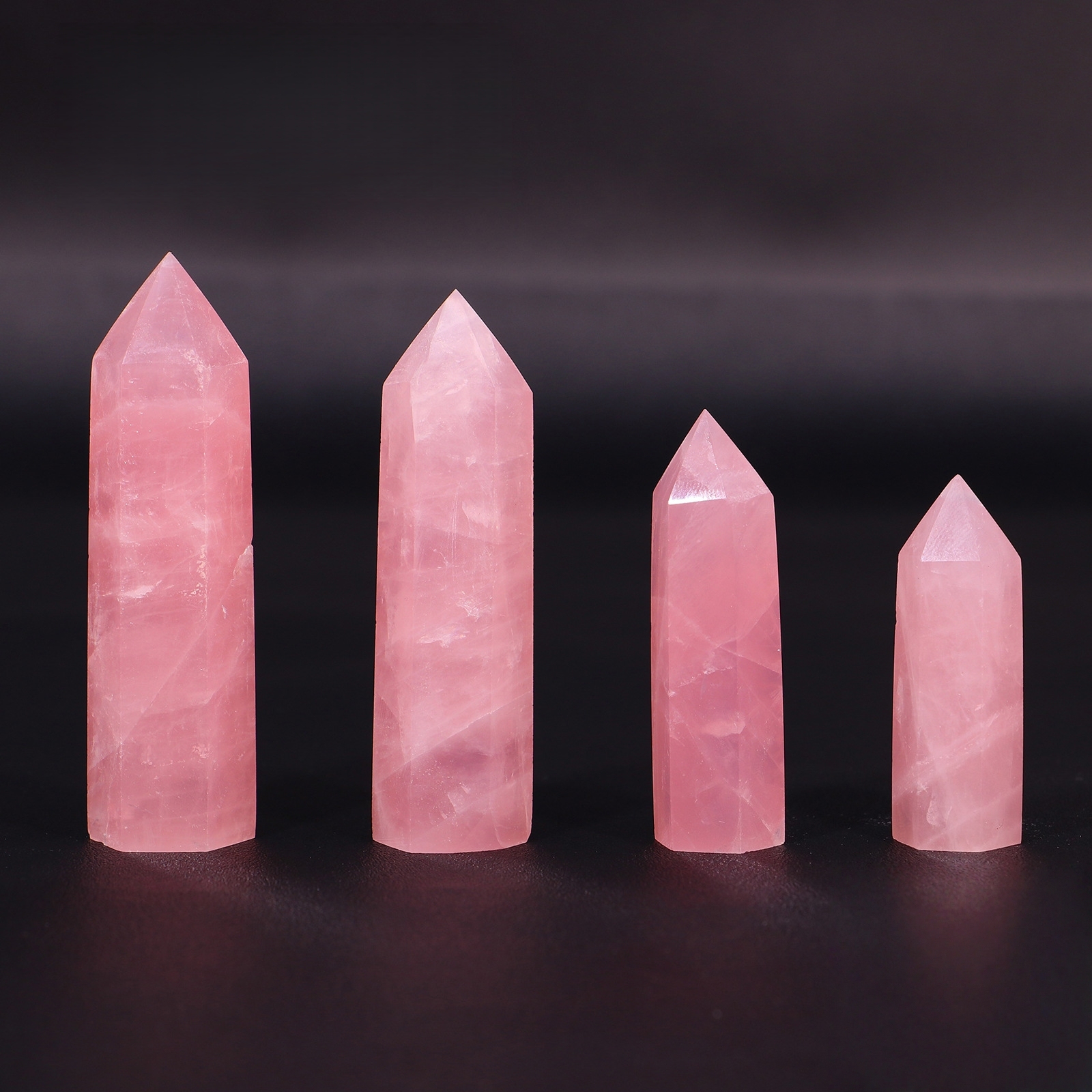 Rose Quartz Single Pointed Hexagonal Prism Beads Ornament Handmade Craved Gemstone