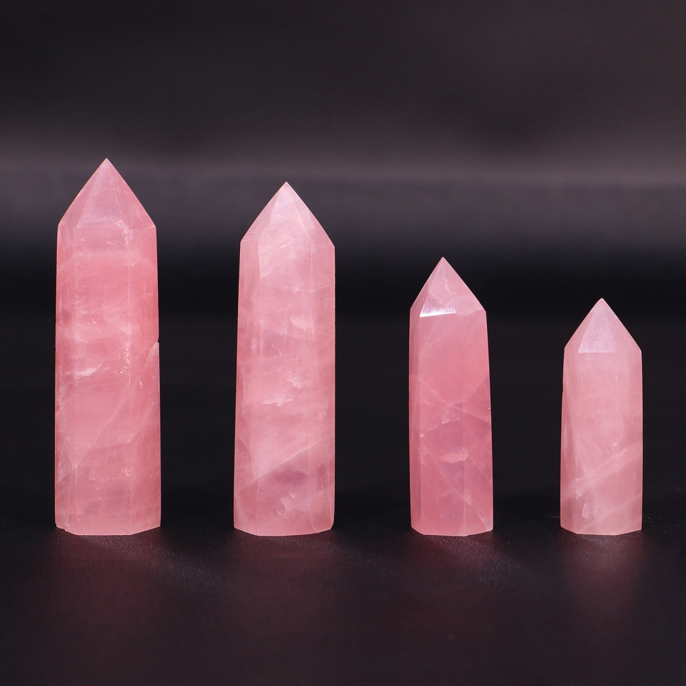 Rose Quartz Single Pointed Hexagonal Prism Beads Ornament Handmade Craved Gemstone