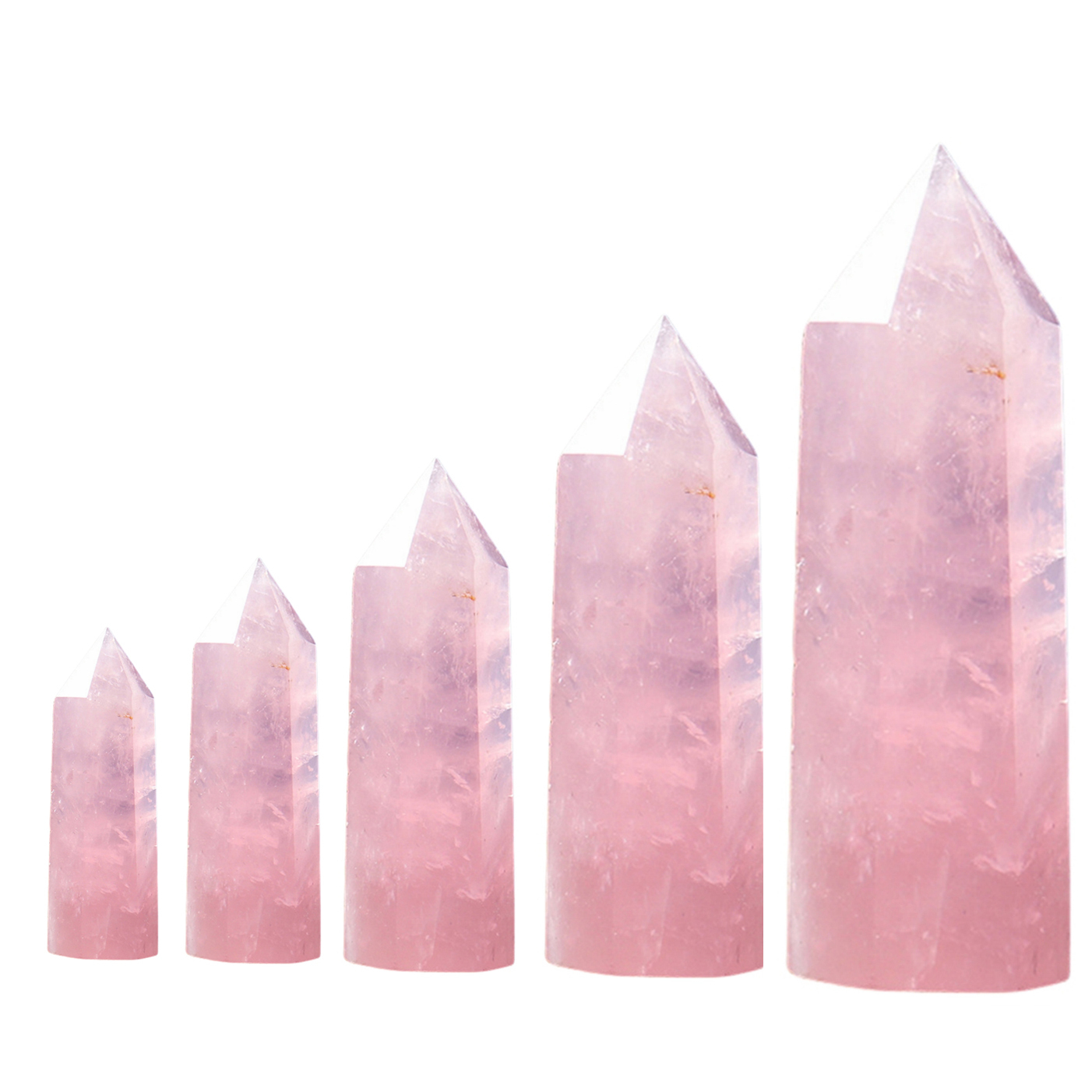 Rose Quartz Single Pointed Hexagonal Prism Beads Ornament Handmade Craved Gemstone