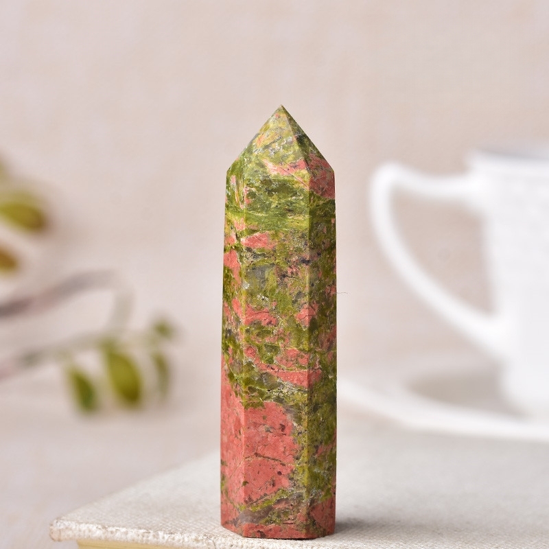 Unakite Jasper Single Pointed Hexagonal Prism Beads Ornament Handmade Craved Gemstone