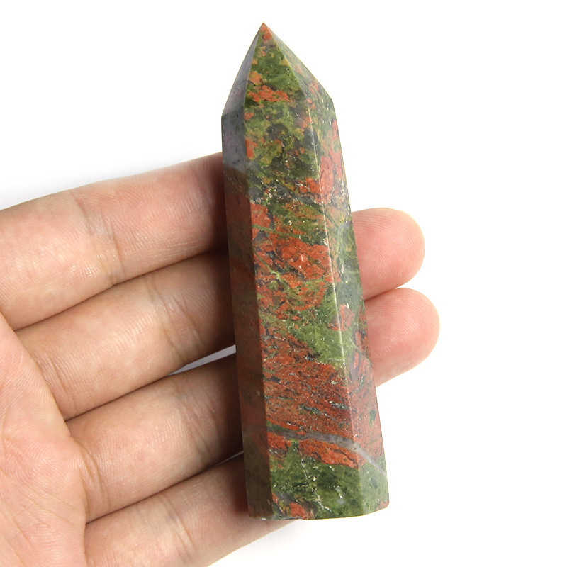 Unakite Jasper Single Pointed Hexagonal Prism Beads Ornament Handmade Craved Gemstone