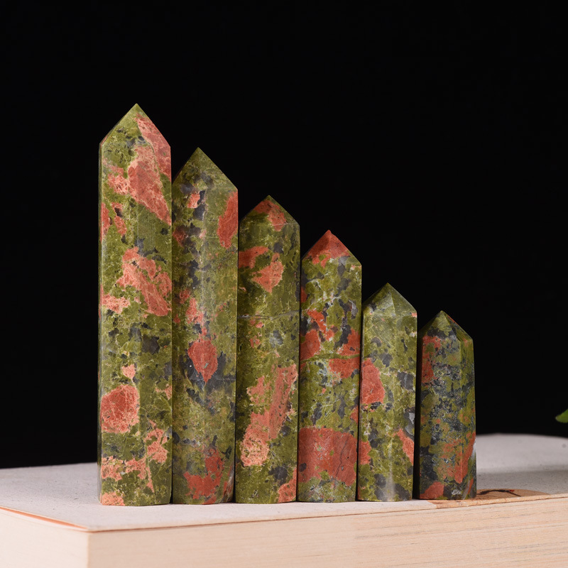 Unakite Jasper Single Pointed Hexagonal Prism Beads Ornament Handmade Craved Gemstone