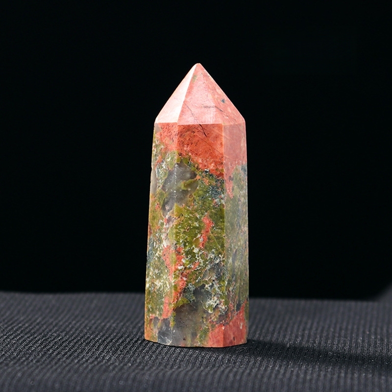 Unakite Jasper Single Pointed Hexagonal Prism Beads Ornament Handmade Craved Gemstone