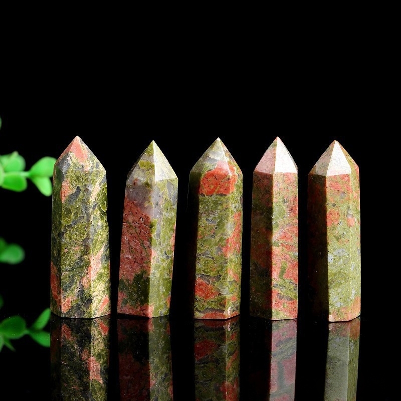 Unakite Jasper Single Pointed Hexagonal Prism Beads Ornament Handmade Craved Gemstone