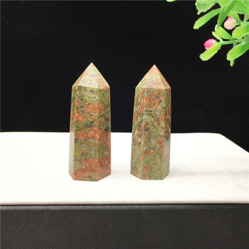Unakite Jasper Single Pointed Hexagonal Prism Beads Ornament Handmade Craved Gemstone