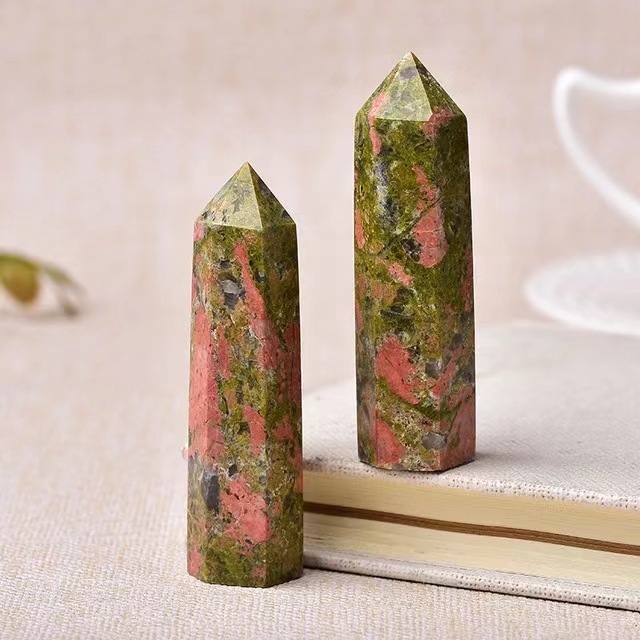 Unakite Jasper Single Pointed Hexagonal Prism Beads Ornament Handmade Craved Gemstone