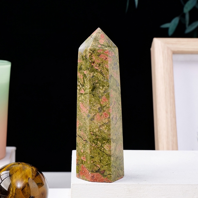 Unakite Jasper Single Pointed Hexagonal Prism Beads Ornament Handmade Craved Gemstone