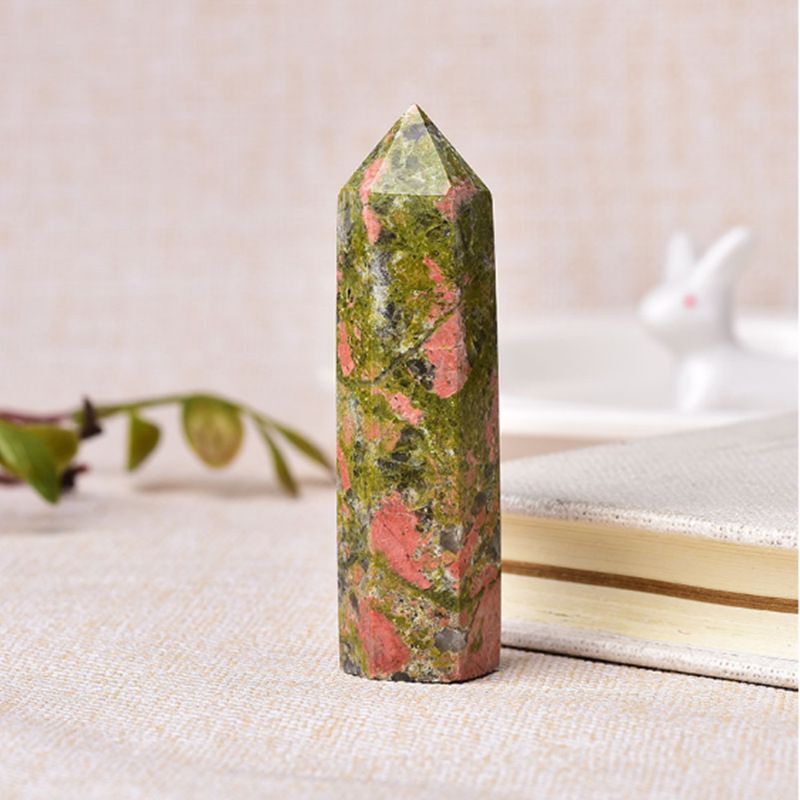Unakite Jasper Single Pointed Hexagonal Prism Beads Ornament Handmade Craved Gemstone