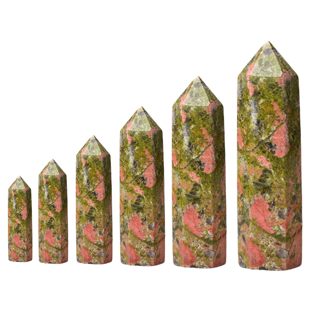 Unakite Jasper Single Pointed Hexagonal Prism Beads Ornament Handmade Craved Gemstone