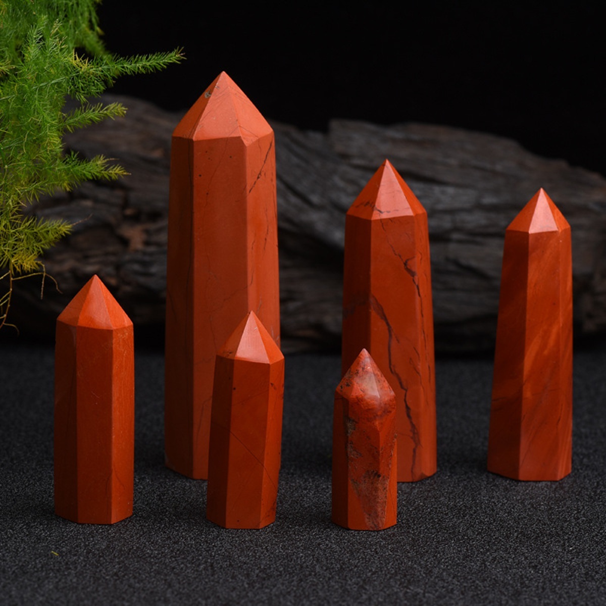 Red Jasper Single Pointed Hexagonal Prism Beads Ornament Handmade Craved Gemstone