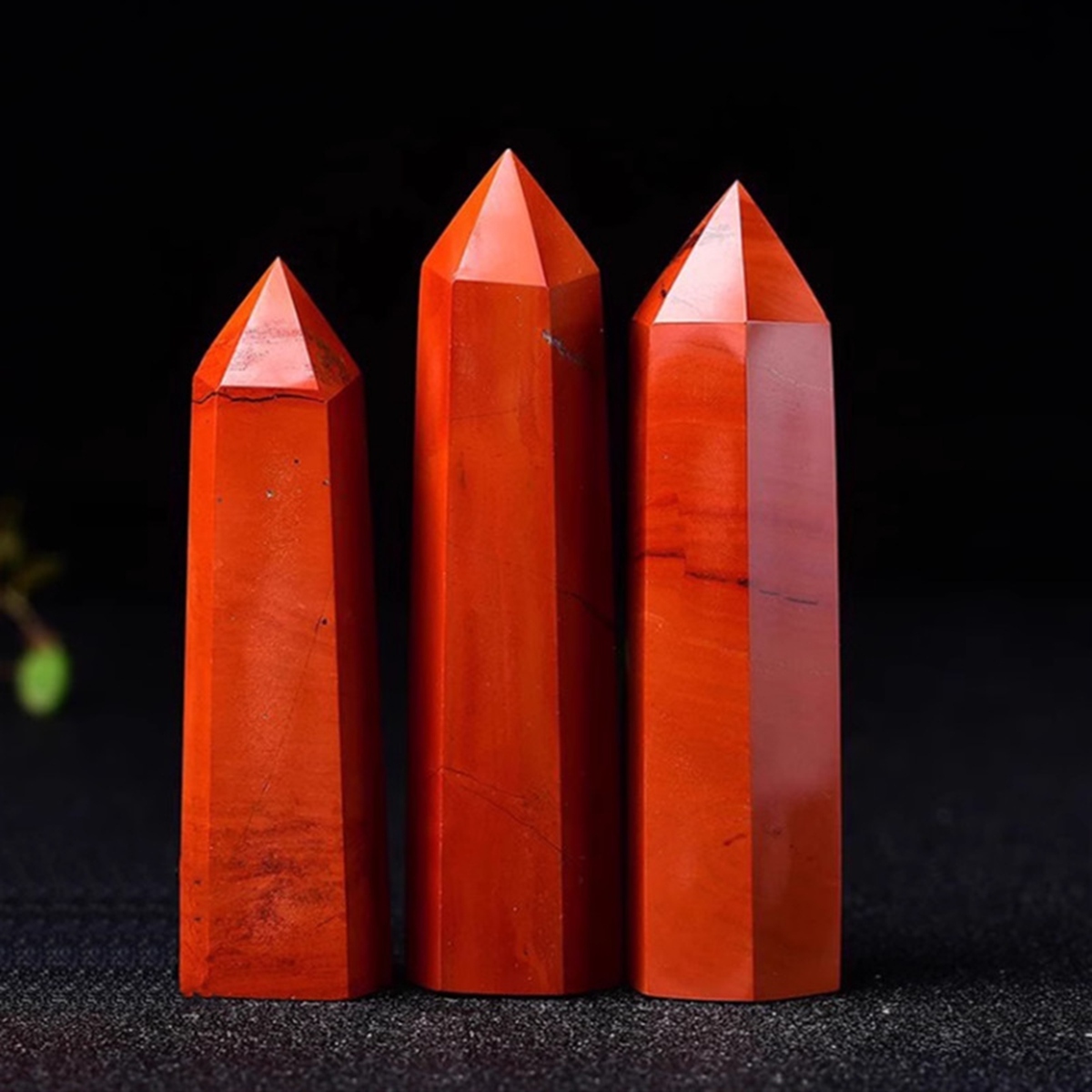 Red Jasper Single Pointed Hexagonal Prism Beads Ornament Handmade Craved Gemstone
