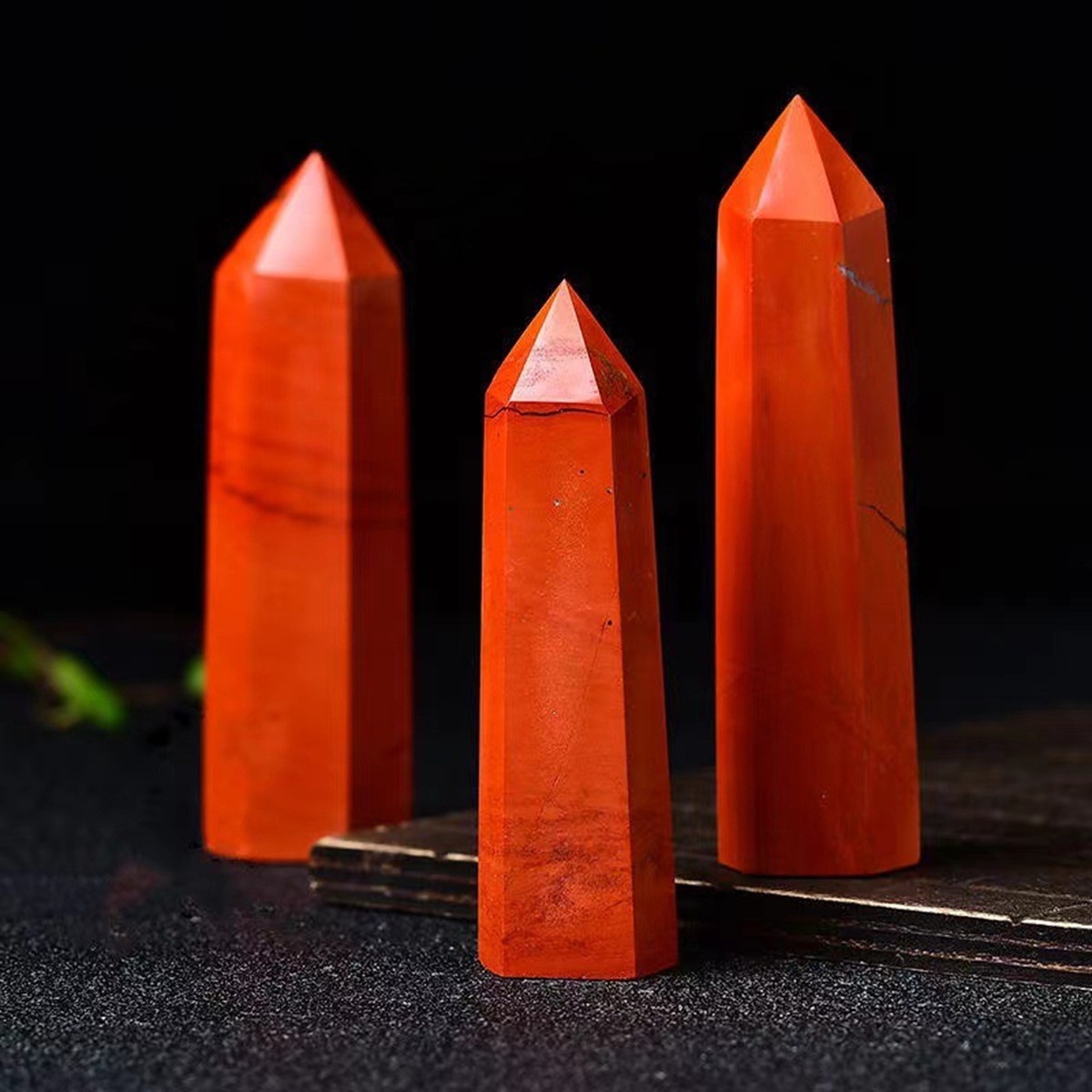 Red Jasper Single Pointed Hexagonal Prism Beads Ornament Handmade Craved Gemstone