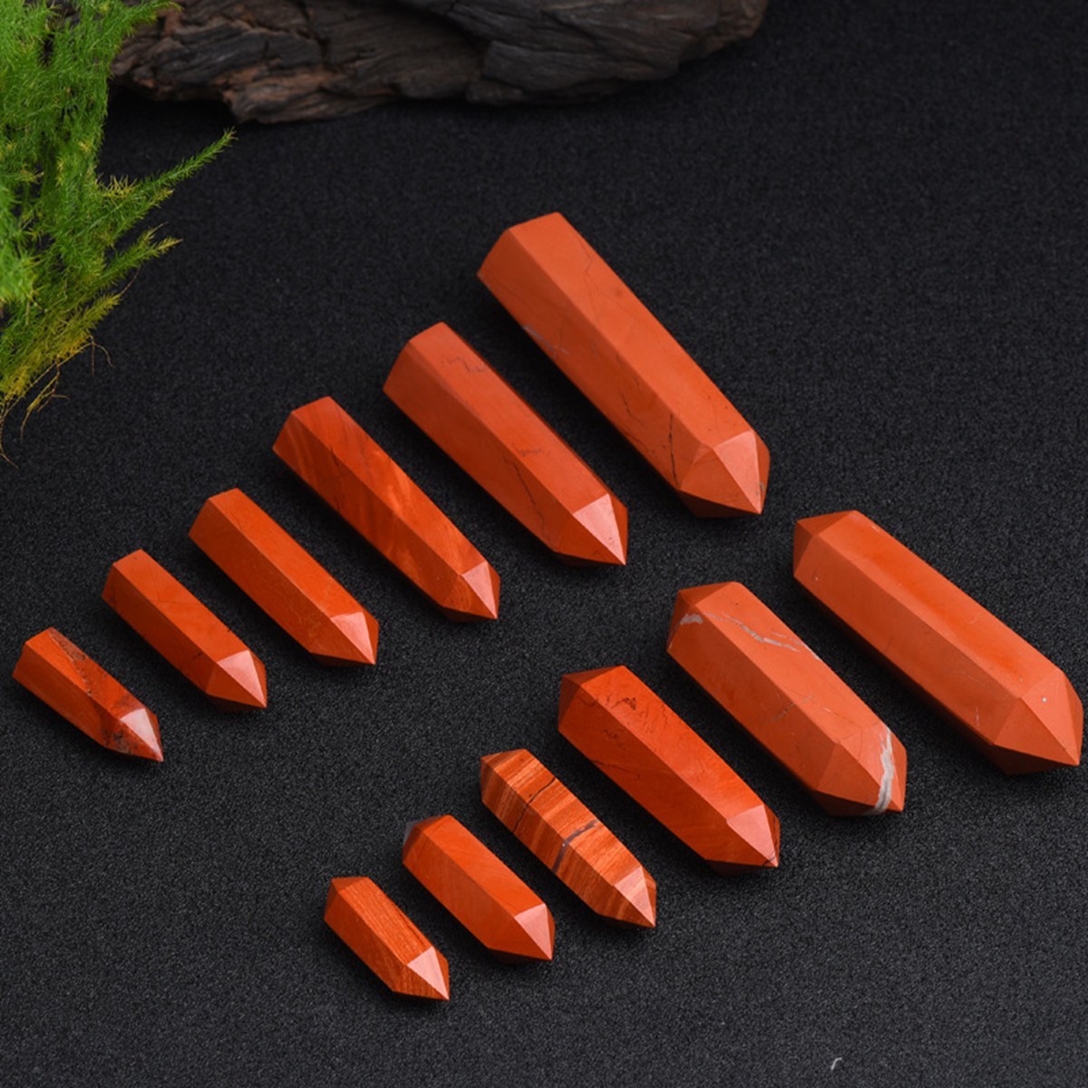 Red Jasper Single Pointed Hexagonal Prism Beads Ornament Handmade Craved Gemstone