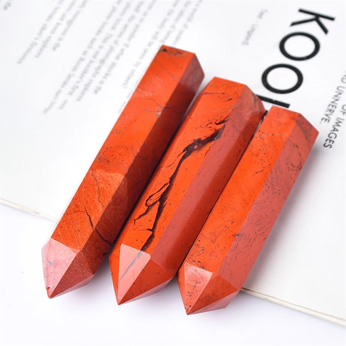 Red Jasper Single Pointed Hexagonal Prism Beads Ornament Handmade Craved Gemstone