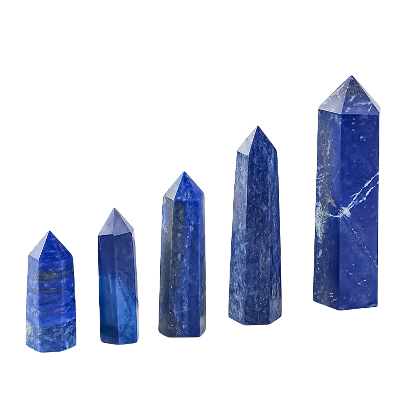 Lapis Lazuli Single Pointed Hexagonal Prism Beads Ornament Handmade Craved Gemstone