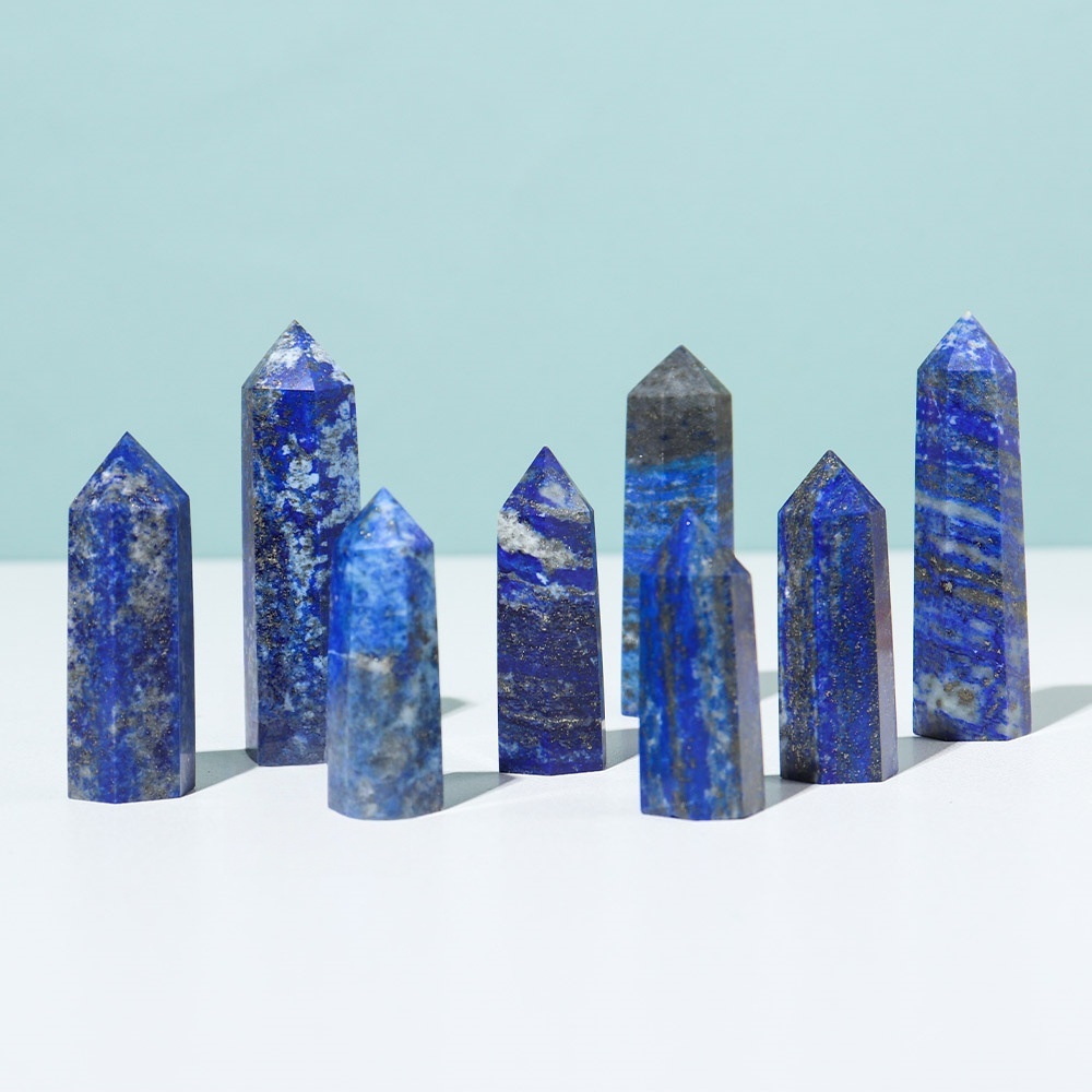 Lapis Lazuli Single Pointed Hexagonal Prism Beads Ornament Handmade Craved Gemstone