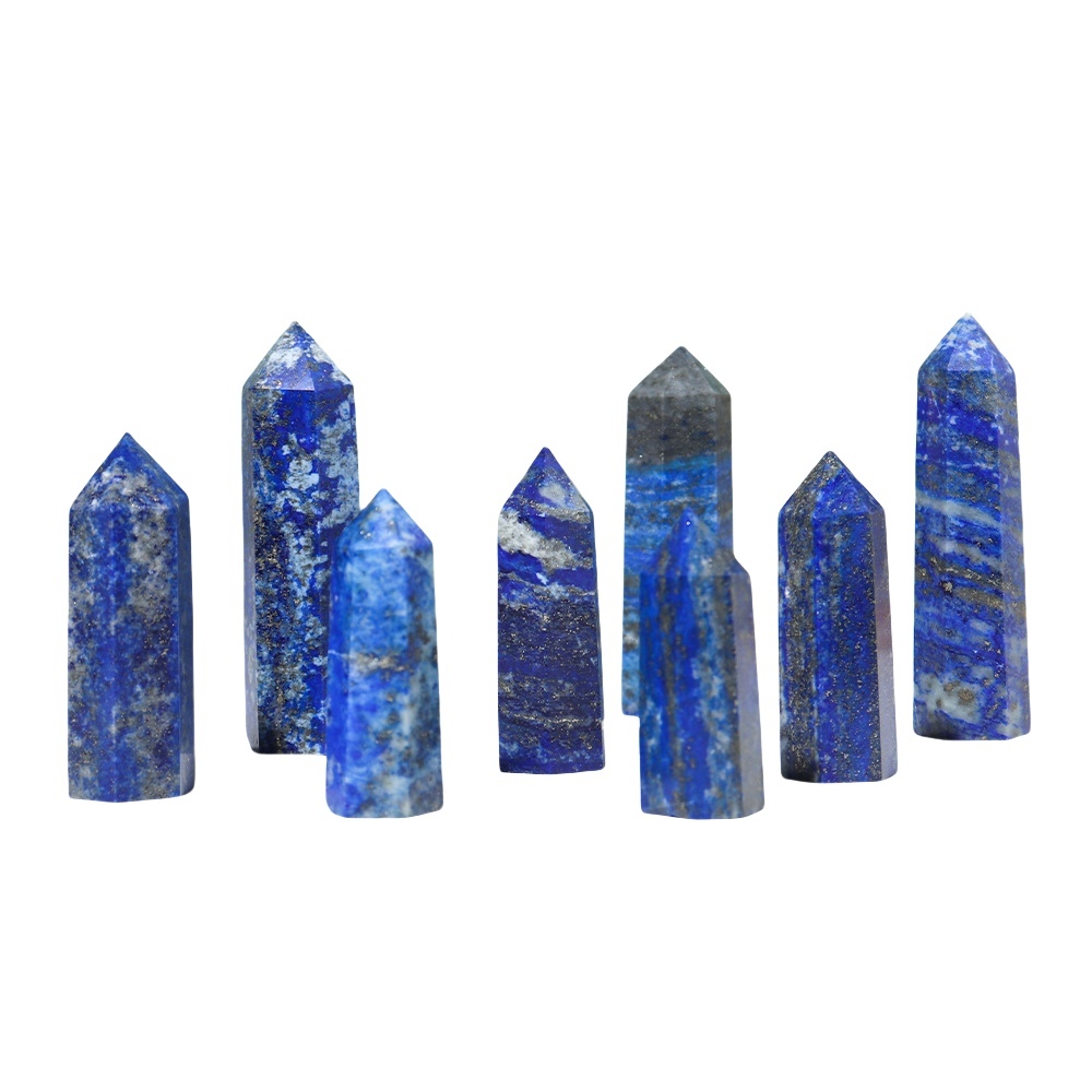 Lapis Lazuli Single Pointed Hexagonal Prism Beads Ornament Handmade Craved Gemstone