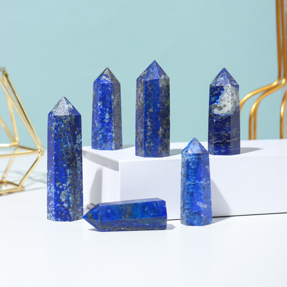 Lapis Lazuli Single Pointed Hexagonal Prism Beads Ornament Handmade Craved Gemstone