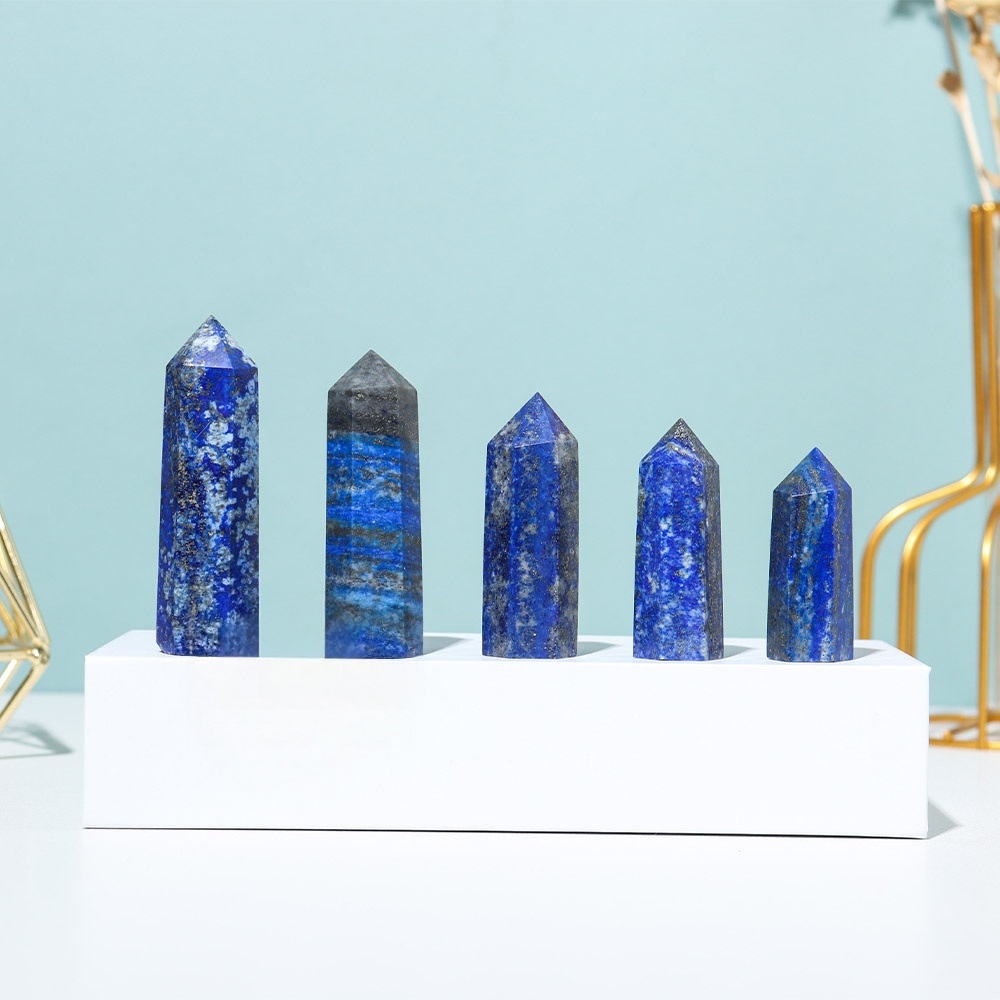 Lapis Lazuli Single Pointed Hexagonal Prism Beads Ornament Handmade Craved Gemstone