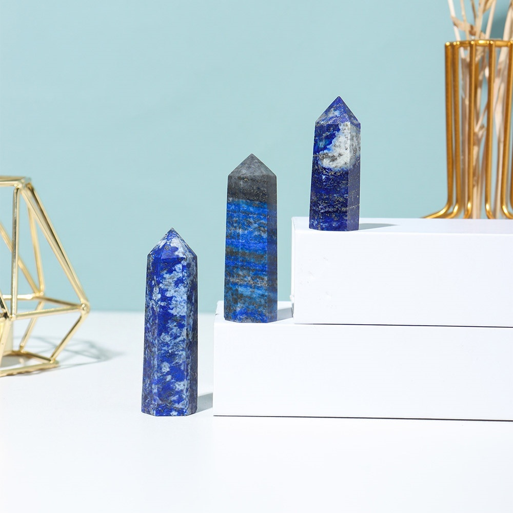 Lapis Lazuli Single Pointed Hexagonal Prism Beads Ornament Handmade Craved Gemstone