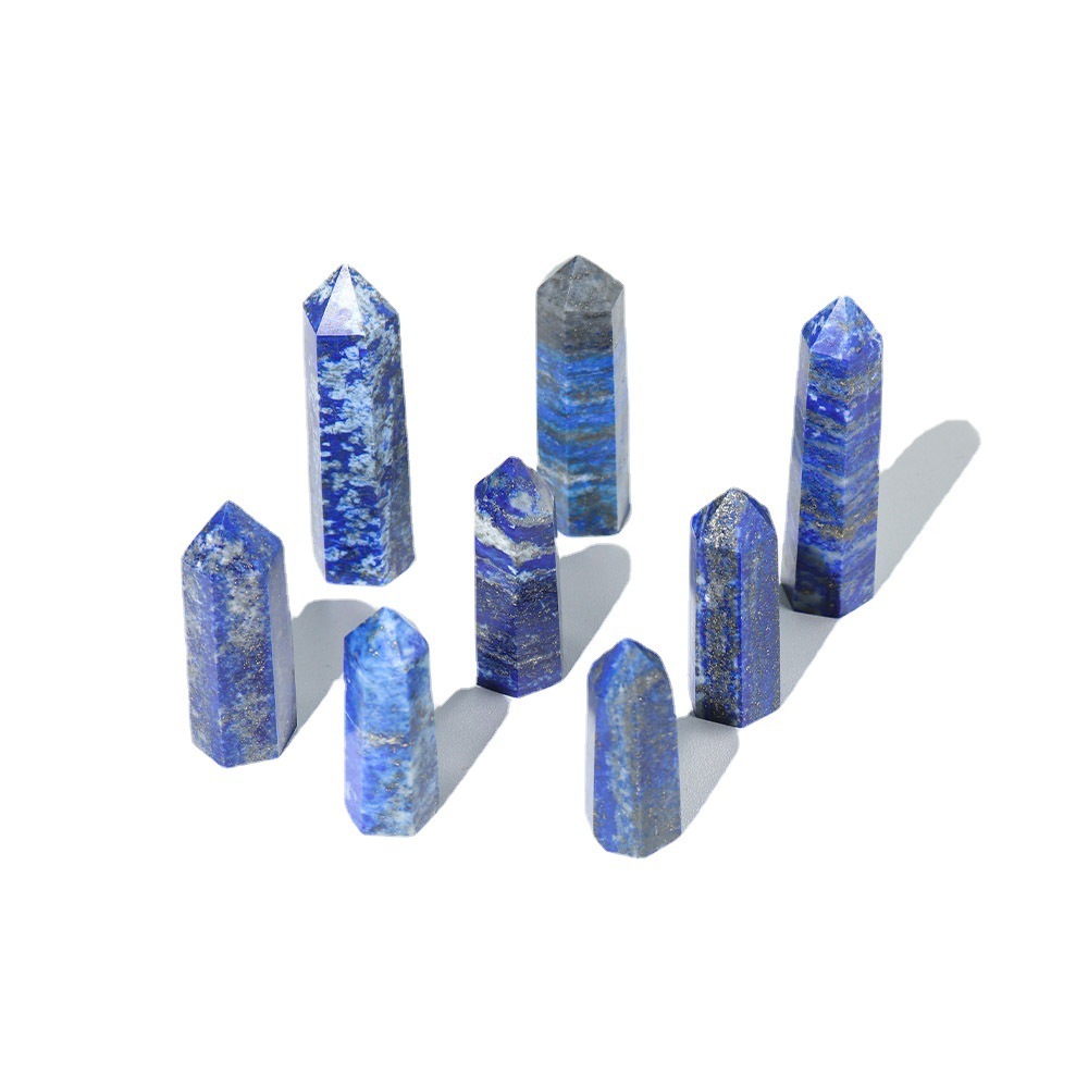 Lapis Lazuli Single Pointed Hexagonal Prism Beads Ornament Handmade Craved Gemstone
